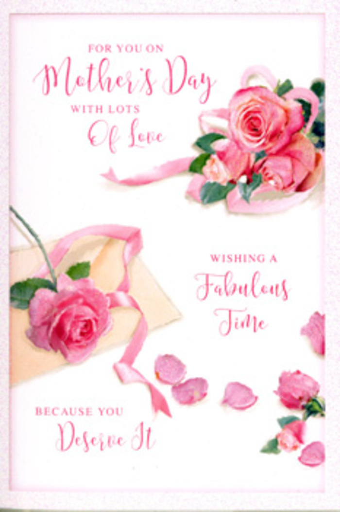 The Mother's Day card in this image is arranged like a miniature floral still life, reminiscent of a hand-crafted bouquet prepared in a small Hanwell shop just off Church Road. Against a crisp, white backdrop, clusters of lush pink roses take centre stage, each bloom captured at that perfect moment when petals are full and slightly open, revealing delicate spirals at their hearts. The colour palette moves gently from soft baby pink to more saturated rose tones, giving an impression of depth and natural variation, as though each flower were individually chosen at a local market. Several loose petals are sprinkled around the main cluster, their irregular shapes and edges adding movement, like petals caught in a light breeze along the towpath of the Grand Union Canal. A pale, silky ribbon meanders through and around the principal bouquet, its soft sheen suggesting a tactile smoothness that contrasts beautifully with the velvety look of the petals. Elegant, swirling script stretches across the card's surface, spelling out a loving Mother's Day sentiment in flowing calligraphy that mirrors the curves of the ribbon and petals. The lettering feels personal and thoughtful, like a message you might write after selecting flowers for same-day delivery to a mum living near Elthorne Park or in one of Hanwell's quiet residential streets. Gentle, even lighting bathes the scene in warmth, highlighting the contours of each petal and creating faint shadows that lend the design a subtle three-dimensional depth. The overall mood is one of calm appreciation and tender gratitude, a paper companion to a bouquet of fresh roses given to thank a mother for years of quiet care.