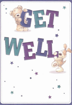 From the very first glance, this get well card emanates a comforting tenderness-a scene reminiscent of Hanwell's inviting community spirit. Atop the card, a plush teddy bear hugs the word 'GET', while a cheerful, long-eared puppy nestles beside the bold 'WELL', their faces softly painted with hope and affection. The letters themselves are vibrant, shaded in deep indigos and soothing teals, reminiscent of the wildflowers that line the Brent River paths. Dotted stars, scattered like wishes for recovery, add a touch of whimsy and magic to the clean, open background. The illustration's texture feels almost tangible, from the bear's plush coat to the puppy's velvety ears, conjuring the same sense of care and gentleness we bring to every bouquet at Flower Delivery Hanwell. There's a lightness about the card, mirrored in the feeling of fresh blooms arriving at your door on a Hanwell morning, all crafted to foster hope and renewal. Whether shared alongside a floral arrangement or as a standalone gesture, this image is rooted in kindness and bright, healing intentions-a small celebration for better days ahead in our cherished neighbourhood.