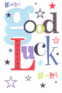 This radiant good luck card-crafted with the same care and personality you might find in a bespoke Hanwell bouquet-captures the joy and anticipation behind every well-wish. Bold, friendly fonts spill across a spotless white canvas, led by a jubilant pastel-blue 'g' and supported by vibrant reds, lush greens, and thoughtful shades of purple. The arrangement of letters inspires a wave of encouragement, as if echoing supportive cheers from neighbours during Hanwell's community events. Dotted whimsically about are stars in multiple sizes and hues-inky blues, misty indigos, and gentle lavenders-conjuring a sense of starlit possibilities above local haunts like Bunny Park. The paper's texture offers a smooth, reassuring grip, while its playful design stirs memories of cheering someone on before a big step-starting a job at the Uxbridge Road shops or welcoming new experiences in Hanwell's bustling heart. Whether tucked beside a bouquet headed for Boston Manor Park or hand-delivered to a friend on Cuckoo Avenue, this card is a vibrant token of the unseen but steadfast support that shapes every story in our community.